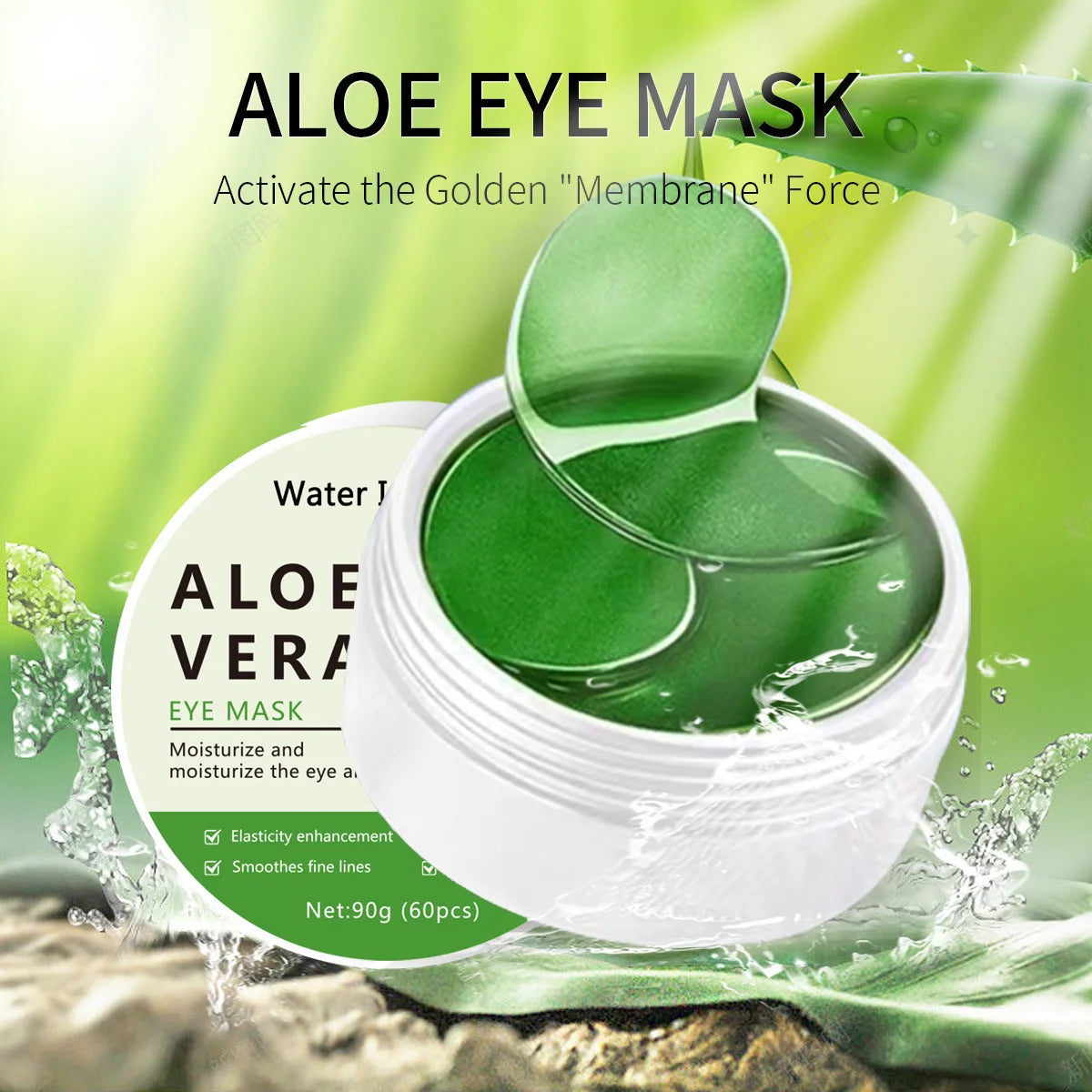 Aloe Vera Collagen Soothing Eye Mask, 60 Pieces - Unisex, Suitable for All Skin Types, Sulfur-Free Acidity, Moisturizing Eye Patch Containing Glycerin