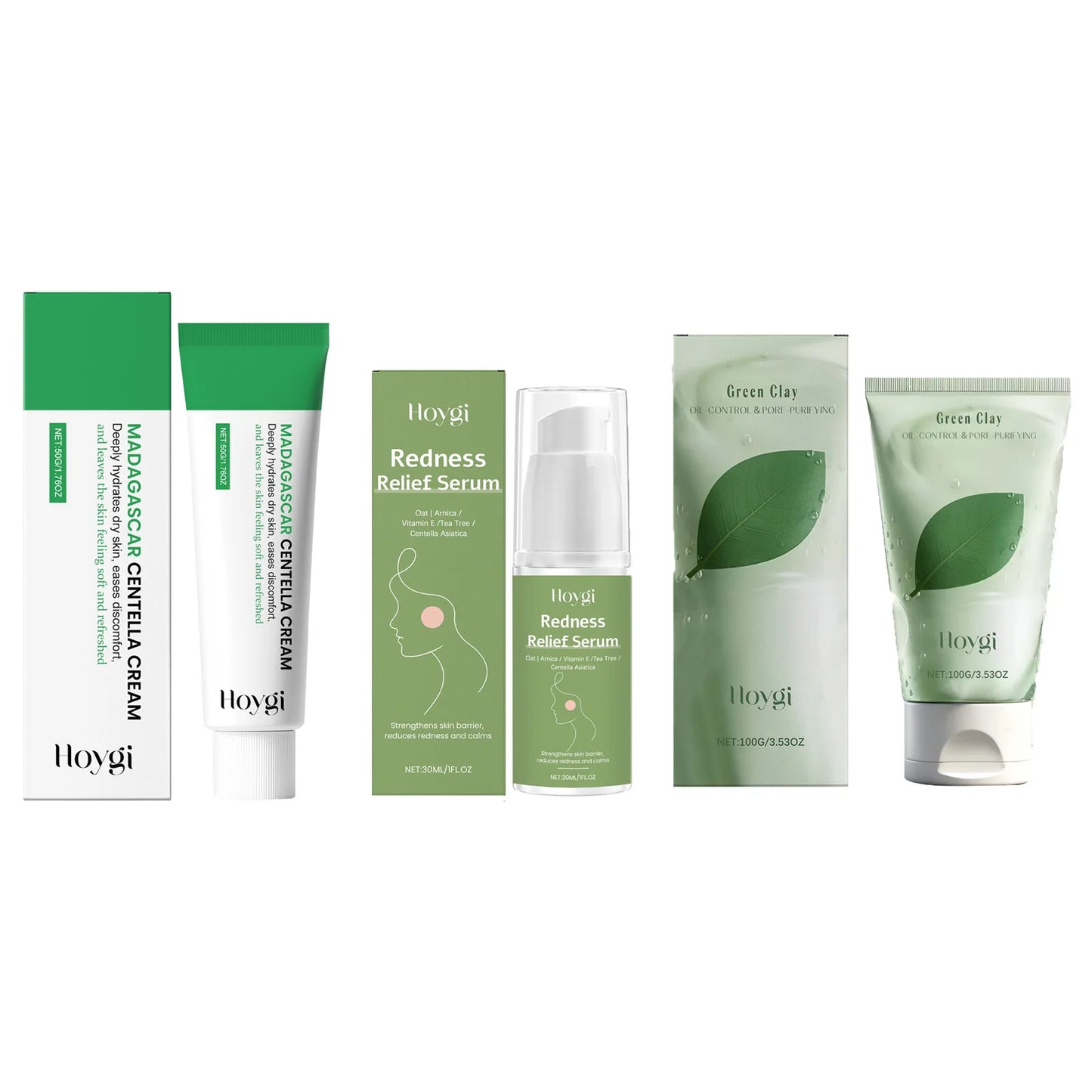 Centella Asiatica Skincare Set Green Clay Cleanser Centella Cream & Serum For Sensitive & Acne Prone Skin Moisturizing Soothing